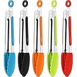 Mudder 5 Pieces Small Silicone Tongs 7 Inch Mini Serving Kitchen Tongs with Silicone Tips Small Serving Tongs Stainless Steel