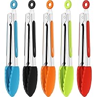 7 Inch Silicone Tongs Mini Kitchen Tongs with Silicone Tips Small Serving Tongs Stainless Steel Cooking Tongs for Salad…