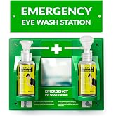 MAASTERS BPA Free Wall-Mounted Eye Wash Station with Sign - Set of 1 | OSHA, 1 Station with 2 Empty Bottles &amp; Mirror, Emergency Kit