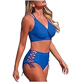 Bikini Sets for Women High Waist Tummy Control Summer Beach Swim Bathing Suits V Neck 2 Piece Swimsuit