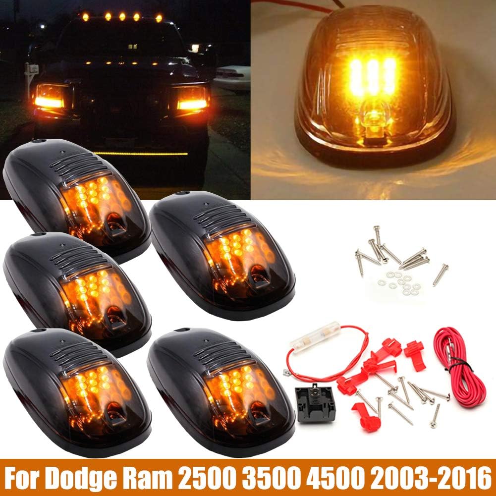 PoeHXtyy 5pcs Smoked Lens Amber 9LED Cab Roof Marker Lights, Roof Top Lamp Clearance Running Light Replacement for Truck 2500 3500 4500 2003-2016