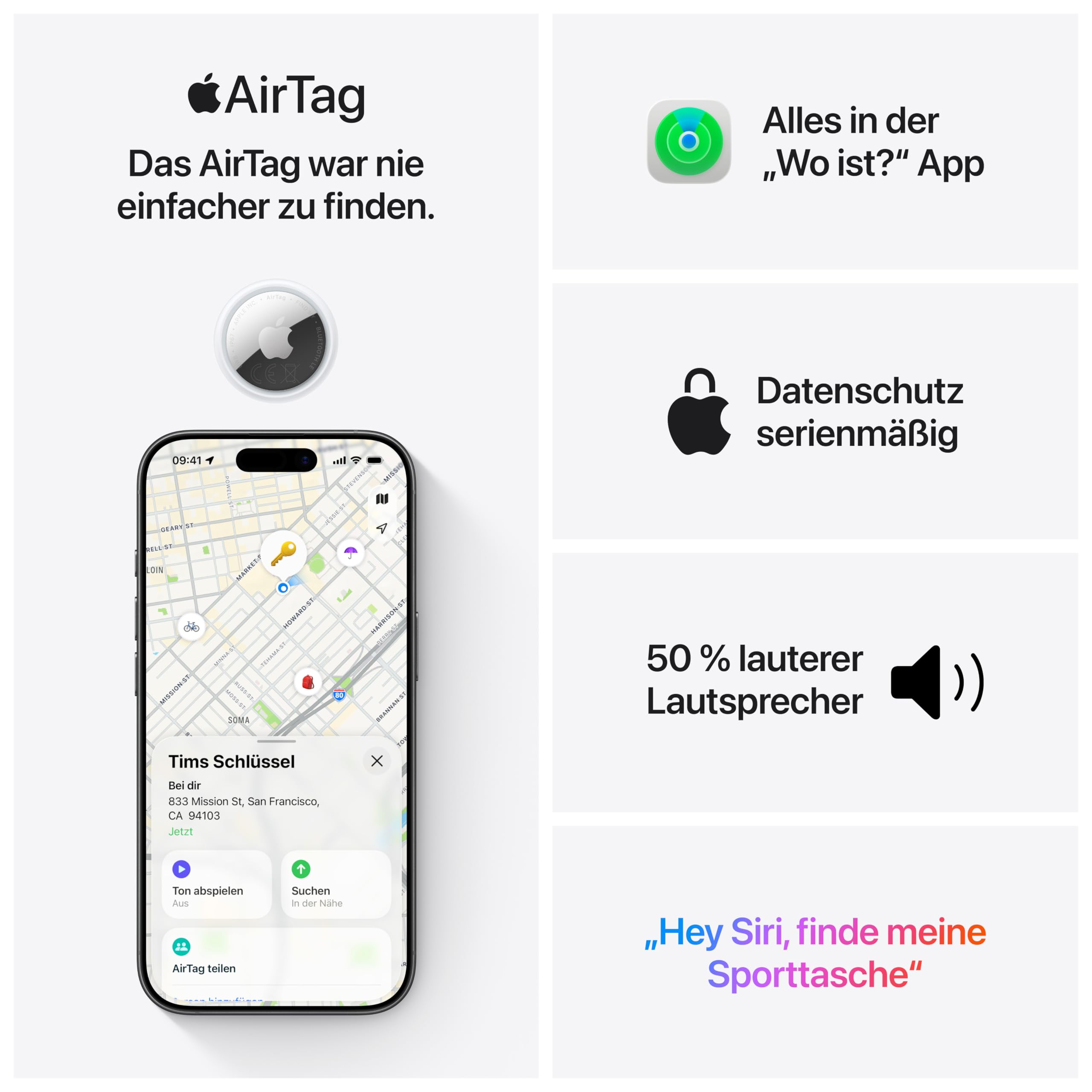 Apple AirTag (2. Generation): Tracker für Schlüsselbund, Portemonnaie und mehr: Ortungsgerät mit Ton, einfache Einrichtung mit einem klick über iPhone oder iPad, Schlüsselfinder für die genaue Suche 4