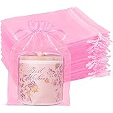 Crweety 50 Pcs Pink Organza Bags 6x9 Inches, Large Mesh Gift Bags Drawstring, Jewelry Treat Mesh Bag Drawstring for Wedding Party Favors Baby Shower Valentine's Day