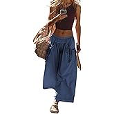 Hooever Women's Loose Wide Leg Track Pants Drawstring Pockets Elastic Waist Capri Hiking Pants