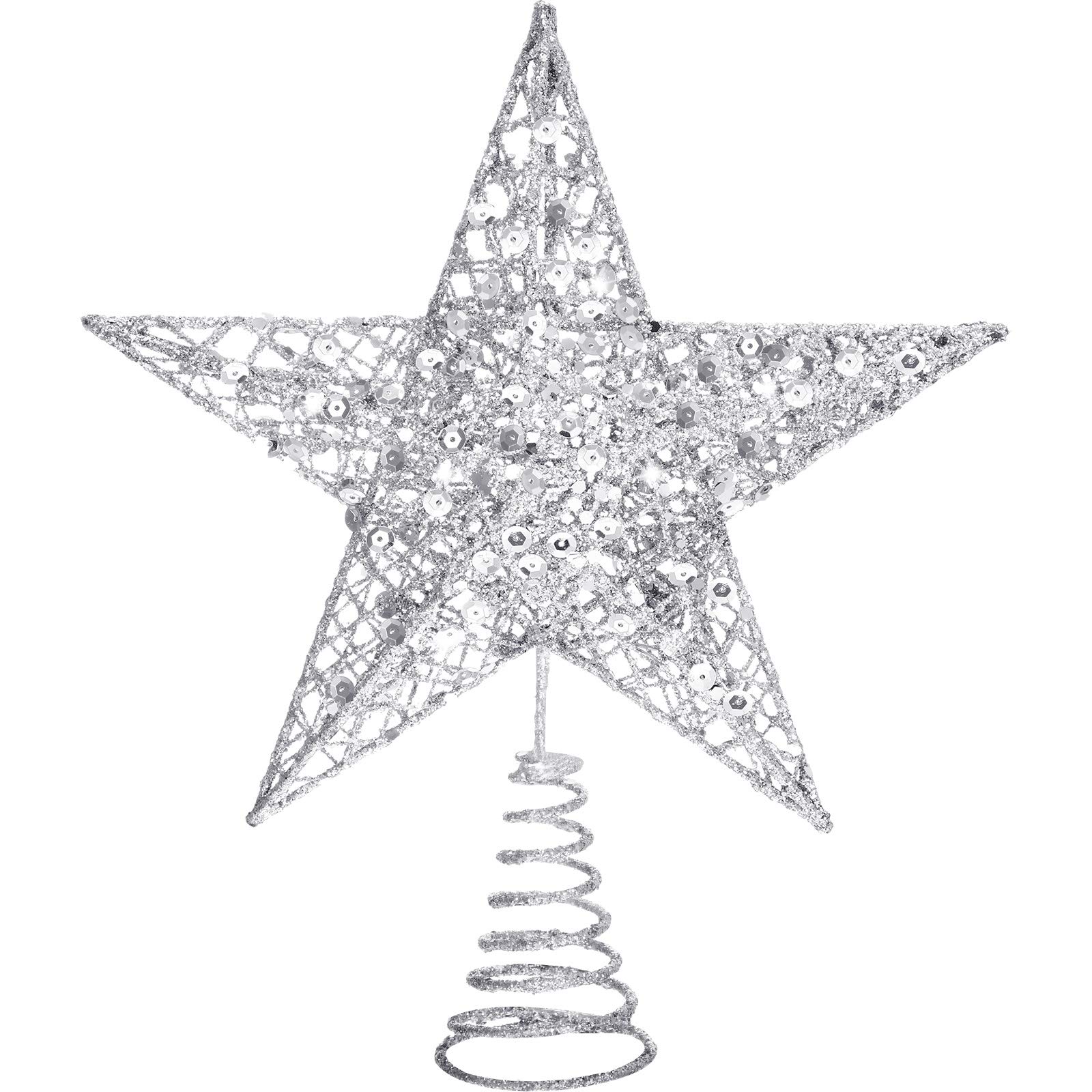 Blulu 10 Inches Christmas Tree Star Topper Xmas Tree Topper Star Christmas Decoration Glittered Tree-top Star (Silver)