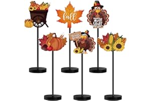 Wenqik 6 Pcs Thanksgiving Tabletop Decor Turkey Table Centerpiece Standing Thanksgiving Party Decorations Turkey Sign Wooden Block Fall Shelf Decor Pumpkin Maple Leaf for Home