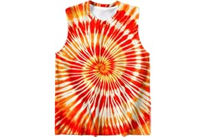 DMPROD Kids Tie Dye Shirt Size 5-14 Years Sleeveless T Shirts Children Tank Tops Hippies Senior Tees for Boys Girls
