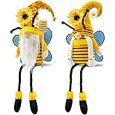 Lovinland Spring Decorations for Home, Office, Indoor - Yellow Honey Bumble Bee Sunflower Plush Gnomes Doll - Summer Gnome Gifts for Women - Bee Stuffed Sitters for Shelf Decor (Spring-Bee)