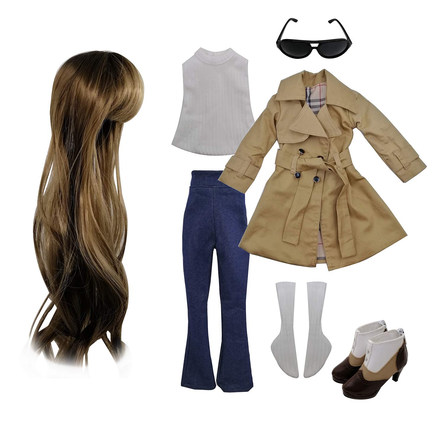 EVA BJD Set of Fashion Clothes Wigs Shoes Socks Accessories Full Set for 1/3 22in - 24in 60cm BJD Dolls (Sandy)