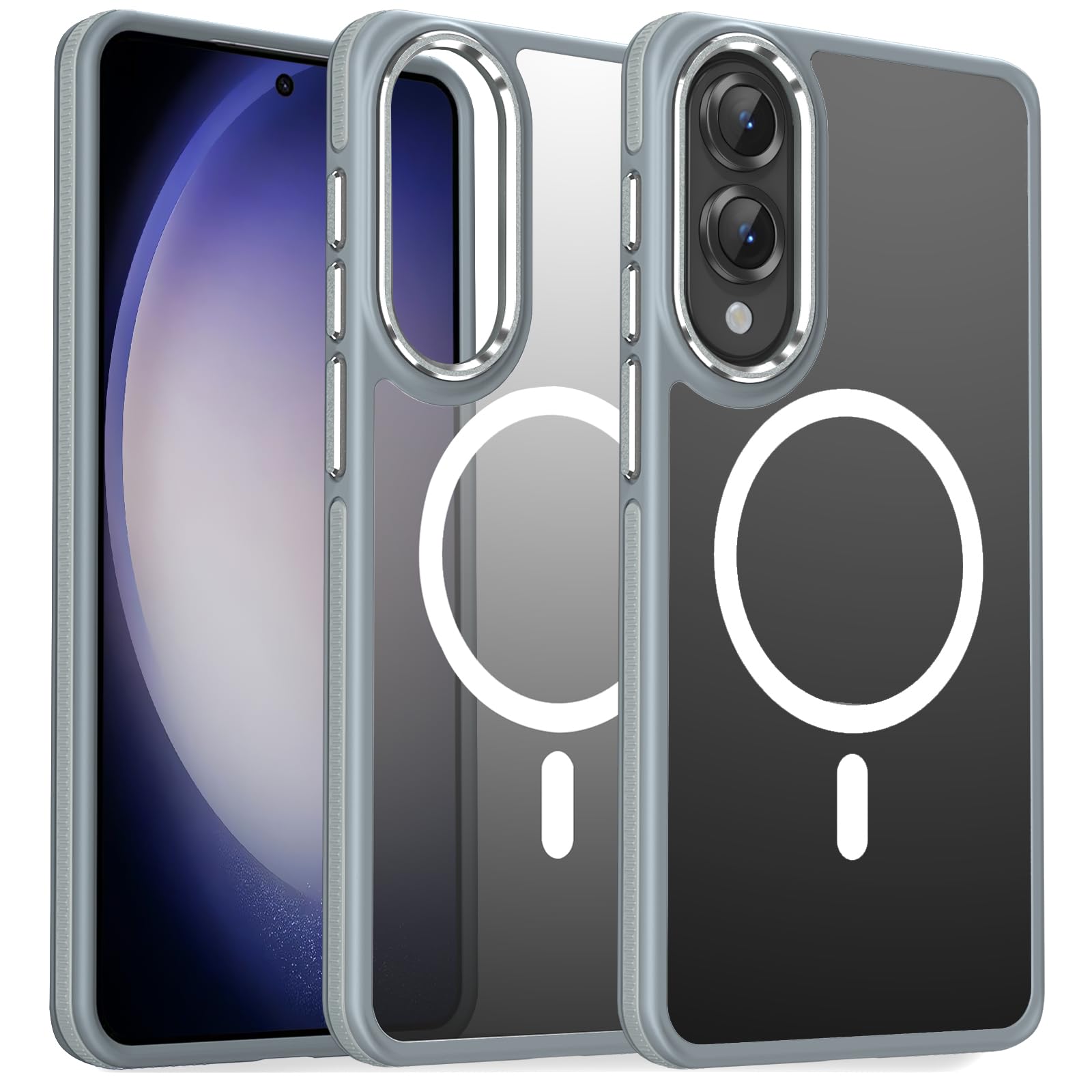 MALEWOLF Case for Samsung Galaxy S25 Edge, Fits for Magsafe, Anti-Scratch Translucent Matte Cover [Non-Slip Grip], Color Hybrid Magnetic Phone Case for Galaxy S25 Edge, Drop Resistant (Grey/White)