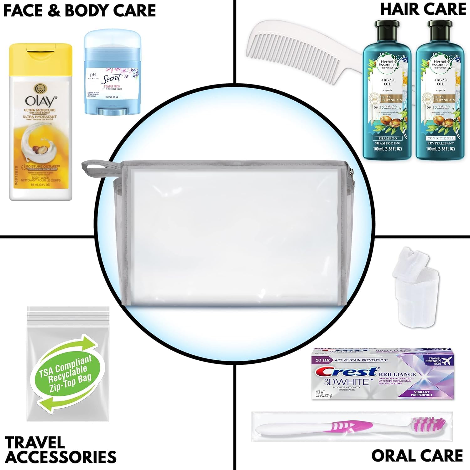 Convenience Kits International 10 PC Deluxe Kit, Featuring: Herbal Essence Argan Oil Hair Care and Body Care Travel-Size Products