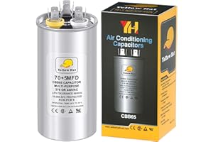 HVAC YELLOW HAT Capacitor for Air Conditioner 70+5 uf MFD 370 or 440 Volt VAC, Multi-Purpose Round Capacitor for AC Motor Run or Fan Motor Start or Condenser Straight