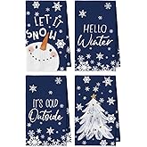 Artoid Mode Blue Cute Snowman Xmas Tree Winter Bar Kitchen Towels, 12x24 Inch Quick Dry Microfiber Cloth Dish Towels for Drying Set of 4