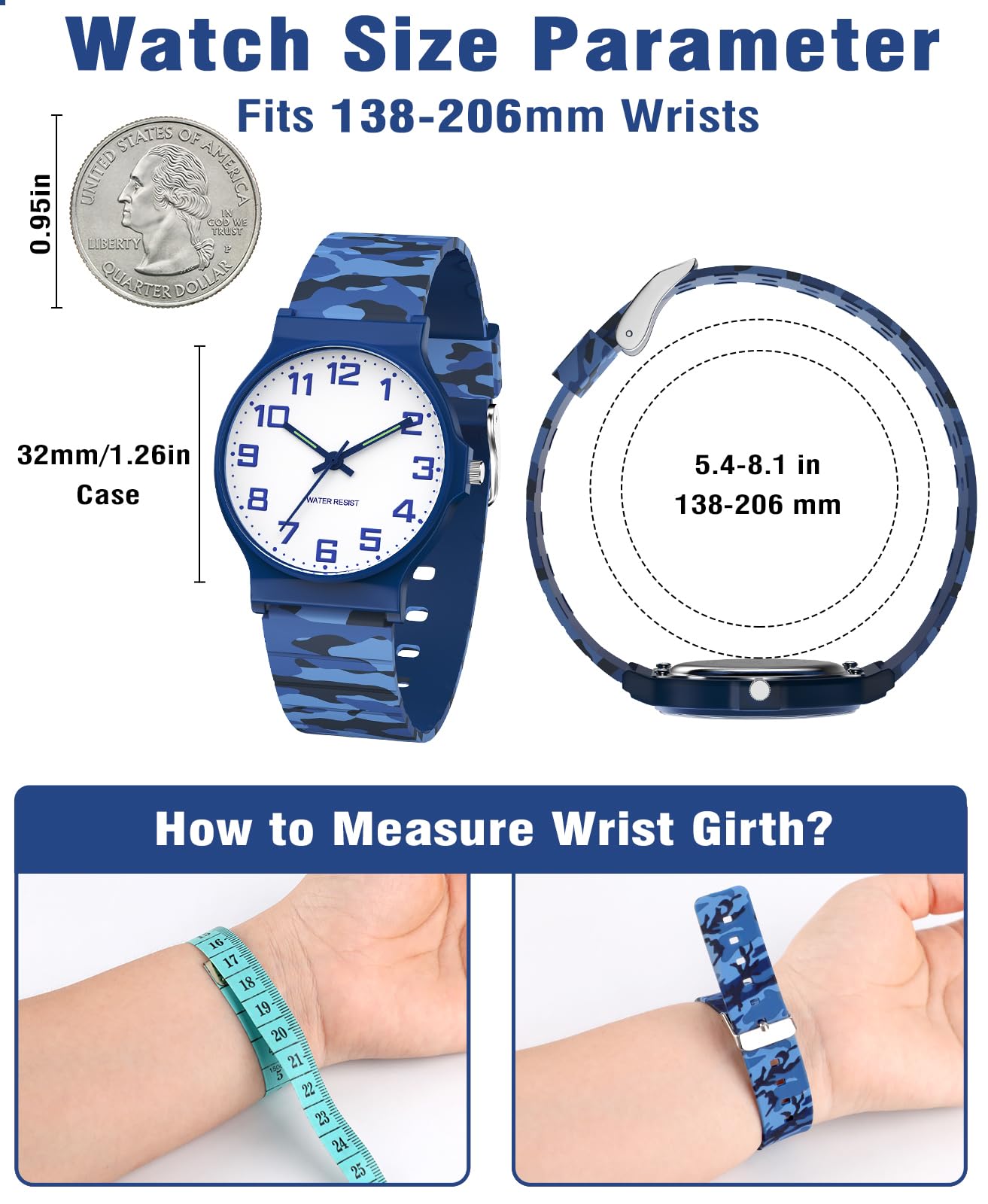 SOCICO Kids Analog Watch for Boys Girls Camouflage Sport Watches, 30M Waterproof, Rubber Band, Easy to Read for Child Teens Ages 5-15 Perfect for Gifts