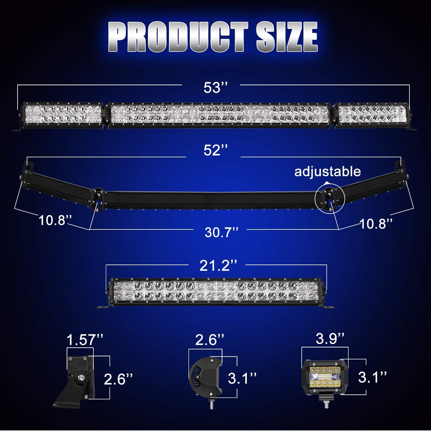 AutoFeel LED Light Bar Kit, OSRAM Chips 52 Inch + 22 Inch 32000LM Flood Spot Beam Combo White LED Light Bars + 4PCS 4" LED Light Pods Combo 6000K Fit for Truck UTV Boat: Automotive