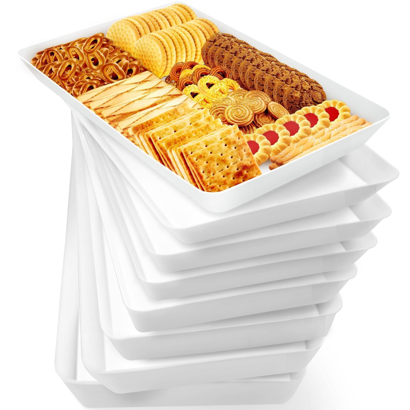WOWBOX 8 pcs Serving Tray for Entertaining, Serving Platters for Snacks, Fruit, Cookies, Dessert, Reusable Plastic Trays for Serving Food and Pantry Organization in Kitchen & for Parties Image