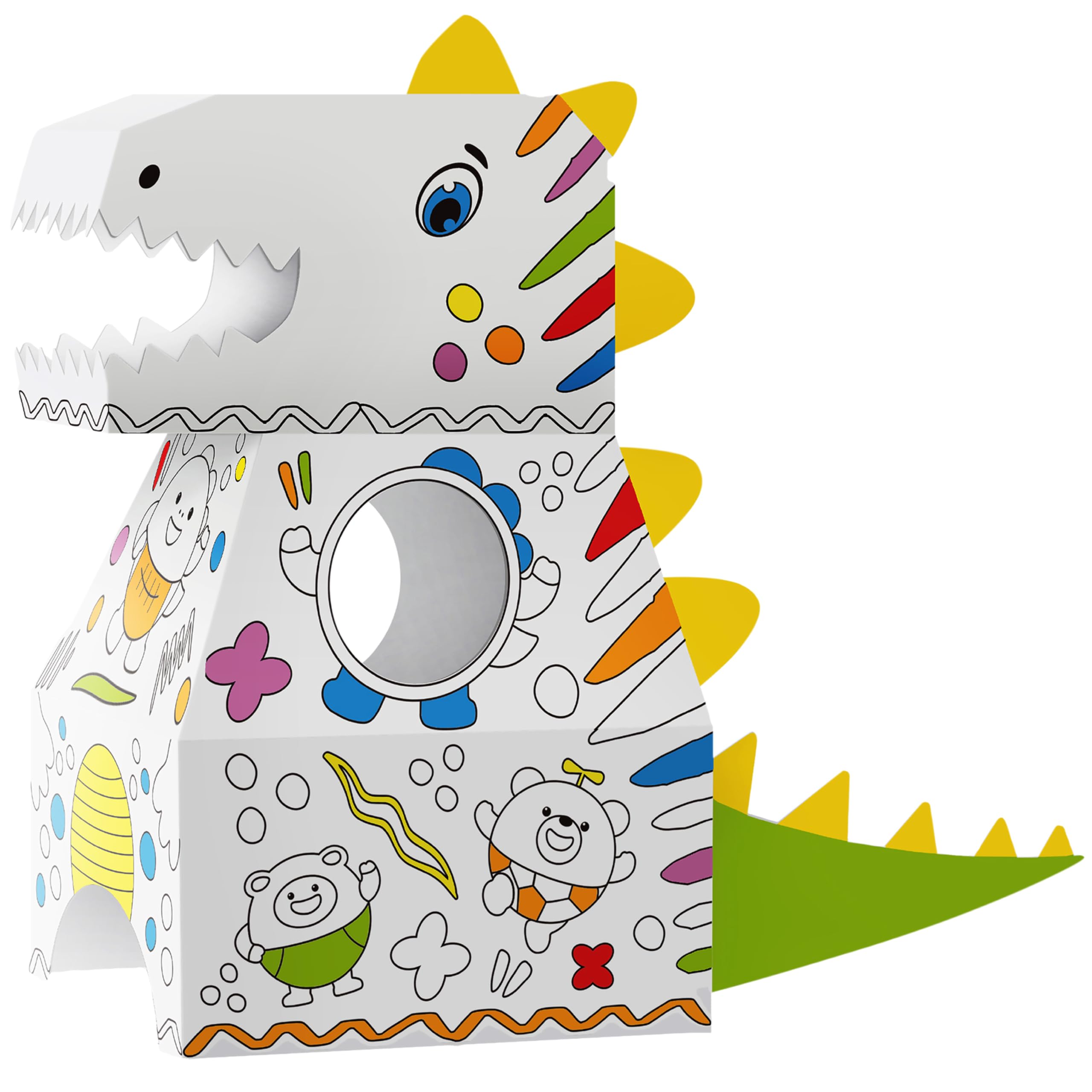 THE TWIDDLERS 3D Dinosaur Cardboard Wearable Puzzle, Build & Colour in - 10 Colouring Pens, Kids Dino Puzzle DIY Birthday Gift for Boys and Girls, Ages 3 & Up, Cardboard House Costume