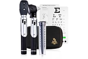 Zyrev Otoscope Ophthalmoscope Duplex Set - Multi-Function Otoscope/Opthalmoscope for Ear & Eye Examination - Includes Portable Tortoise Shell Case (Black)