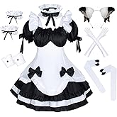 Anime French Maid Lolita Fancy Queen Princess Dress Cosplay Costume Furry Cat Ear Gloves Socks Set
