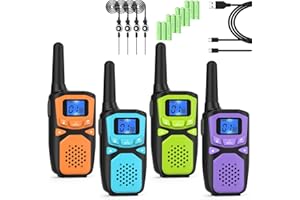 WokTok Small Machine Walkie Talkie,Camping Outdoor Game Toys Christmas Birthday Gift for Boys and Girls 3 4 5 6 7 8 9 10 Years Old Rechargeable with NOAA,Lanyard Kids Walkie Talkie 2 Packs