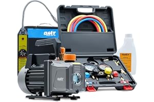 Orion Motor Tech AC Vacuum Pump and Gauge Set, 1/3 hp 4 cfm Vacuum Pump Manifold Gauge Kit with Leak Detector 4 Hoses & Accessories for R134a R22 R410a, A/C Vacuum Pump Kit for Auto HVAC Systems