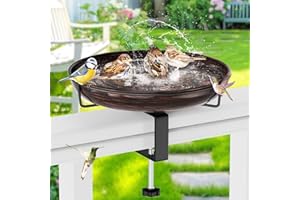 ODSNANIE Deck Mounted Metal Bird Bath for Outside, Detachable Birdbath Bowl with Adjustable Steel Clamp, Outdoor Bird Feeder 