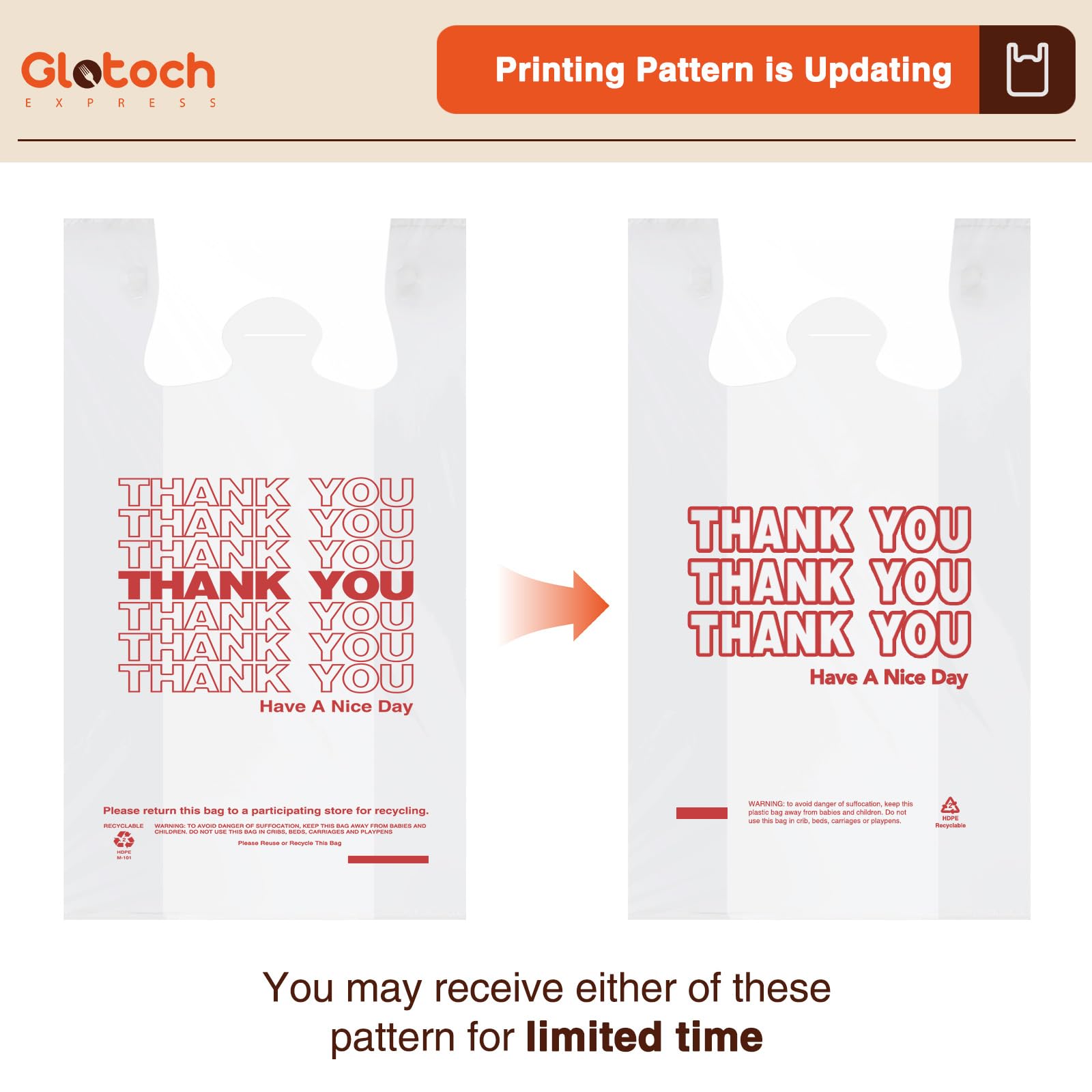 Glotoch Plastic Thank You Bags 1000 Count, 11.5