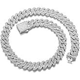 HIPBLING Women Cuban Link Chain Choker Necklace Pink Rhinestones Miami Cuban Necklace 12mm 16 inch Iced Out Chain Bling Hip Hop Jewelry for Womens Gift