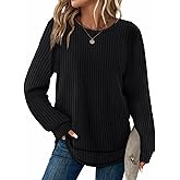 WIHOLL Tunic Tops for Women Loose Fit Dressy Waffle Knit Long Sleeve Shirts Trendy Fall Fashion Crewneck Sweaters Curved Hem