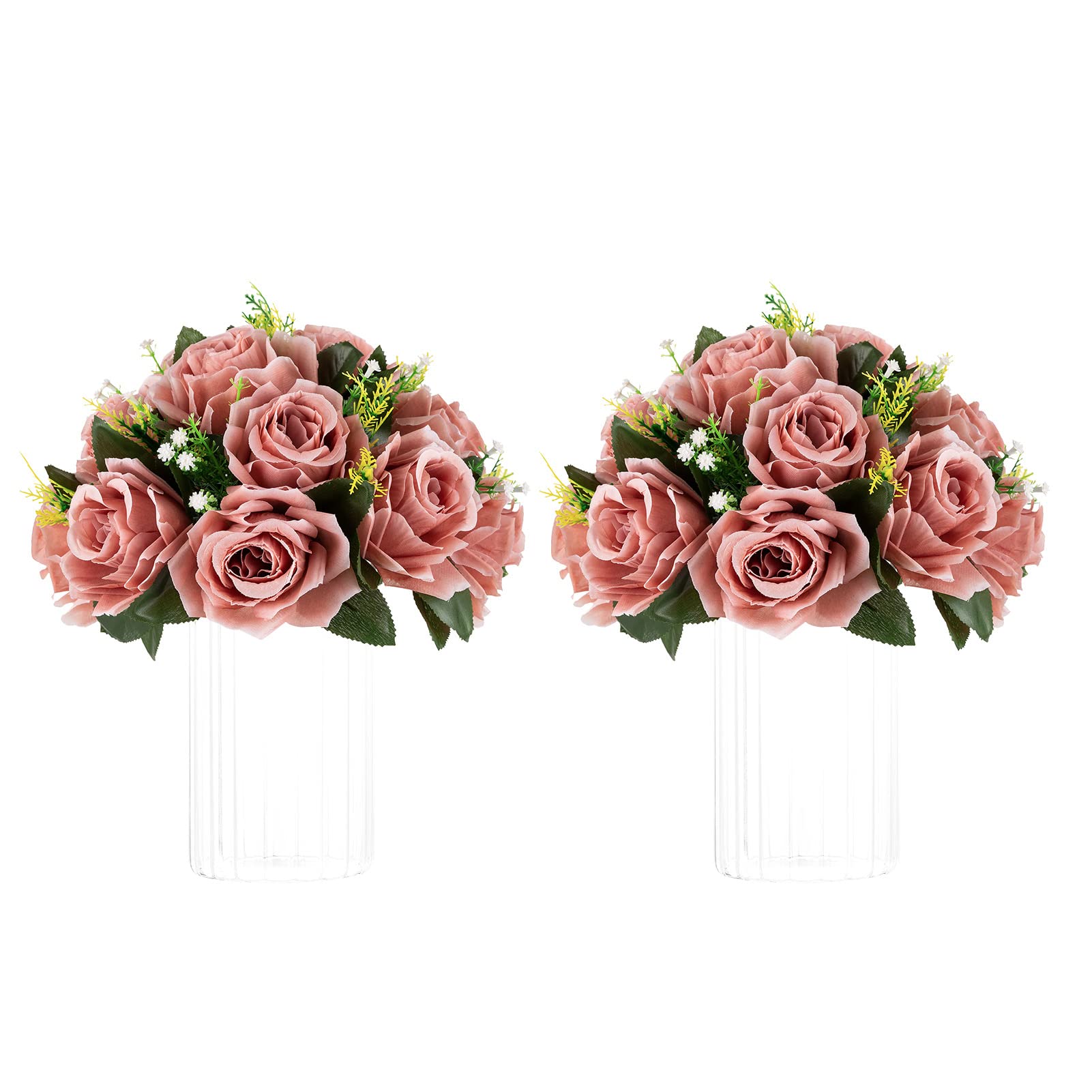 NUPTIO Artificial Flower Centrepieces for Tables - 2 Pcs Dusty Rose Fake Flowers Roses Balls 24cm Diameter - Silk Faux Rose Arrangement for Wedding Party Centerpiece Table Decorations