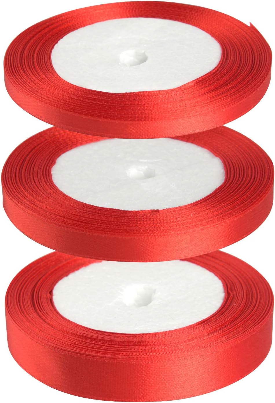 FEPITO Red Satin Ribbon Christmas Wrapping Ribbon 6mm 10mm 15mm Ribbons for Crafts Gift Wrapping Christmas Decorations (23M/Roll x 3Rolls) (Red)