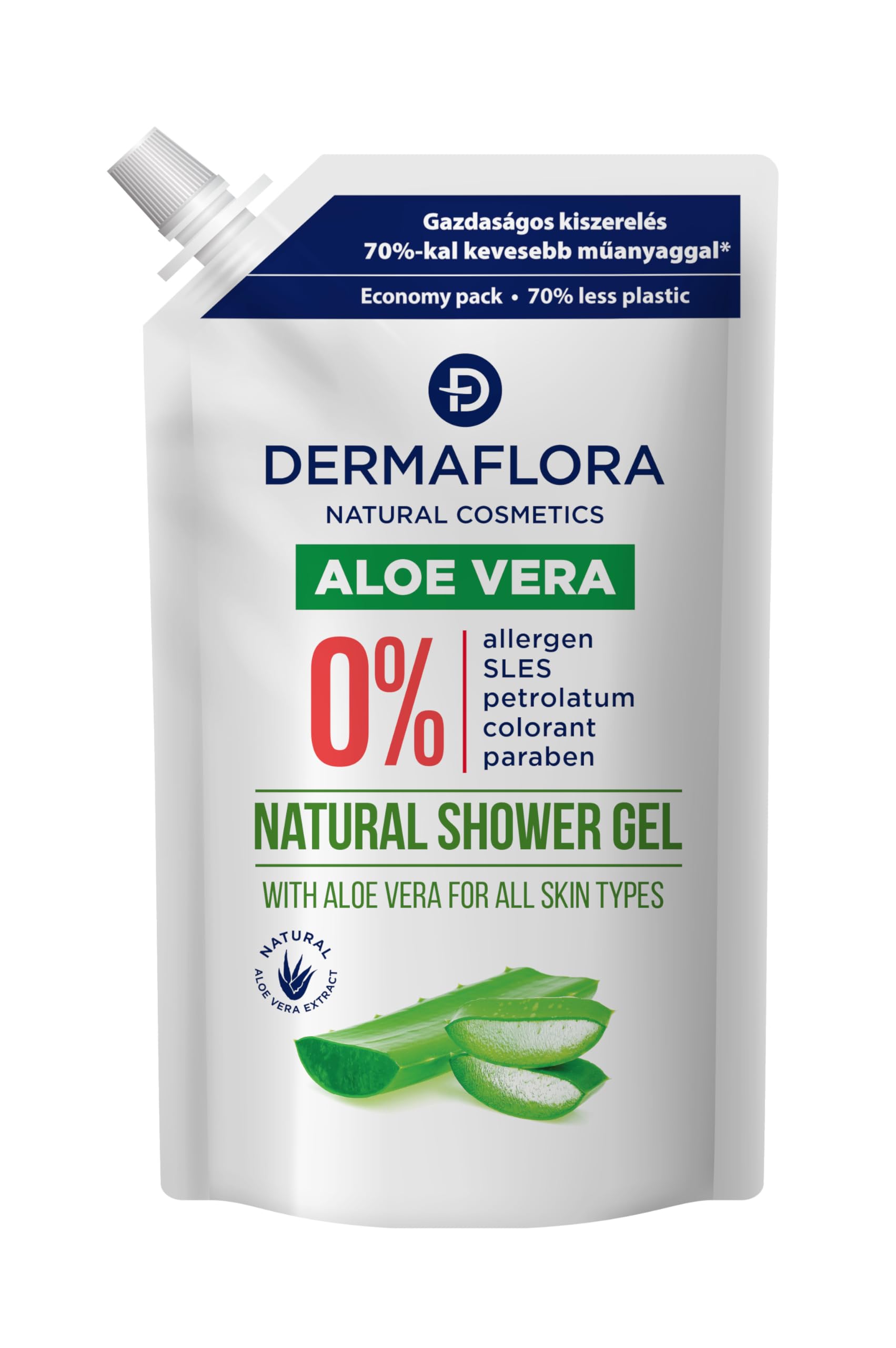Dermaflora Aloe Vera Shower Gel Refill – 500ml | Natural Moisturizing Body Wash with Aloe Vera | Sulfate-Free, Paraben-Free, Gentle for Sensitive Skin | Eco-Friendly Refill Pack