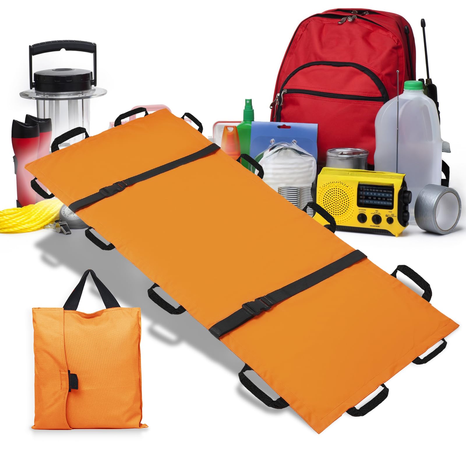 Photo 1 of Portable Transport Stretcher with 12 Handles?Dog Stretcher & Gurney with Carrying Bag Patient Animal Mover Travel Size Emergency Casualty Evacuation-Capacity 400lbs (Orange)