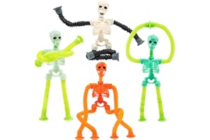 TEEPOLLY 4PCS Telescopic Suction Cup Skeleton Toys, Shape Changing Telescopic Pop Tube Halloween Skeleton Fidget Toys, Skeleton Action Figure for Halloween Party Favors Kids Toddler Gift