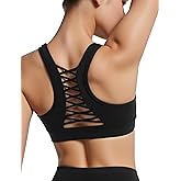 Yvette Criss Cross Cute Strappy Sports Bras for Women U Neck Racerback Padded Wireless Yoga Bra Cropped Tank Top
