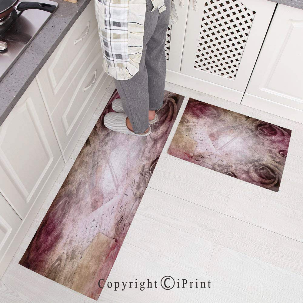 Home And Kitchen Rugs 2 Pieces Size Decorative Non Slip Rubber Backing Doormat Grunde Psychedelic Artsy Floral Motif With Dated Retro Dark Lace Boho Patterns Runner Area Mats 15 7x23 6 15 7x47 2 Area Rug Sets Area Rugs