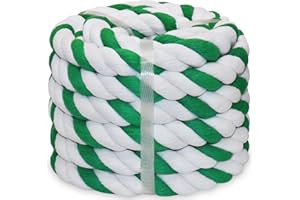 BONSINY Green and White Cotton Rope 1 Inch x 25 Feet Natural Christmas Rope for Swing,Garden, Home Decor