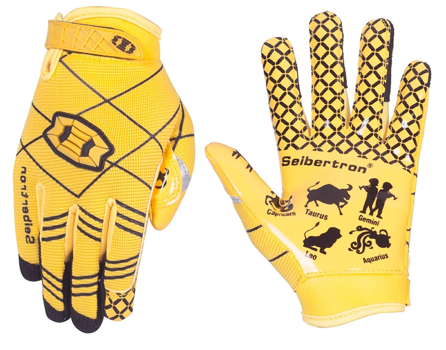 Seibertron Pro 3.0 Twelve Constellations Elite Ultra-Stick Sports Receiver Glove Football Gloves Youth Yellow XL