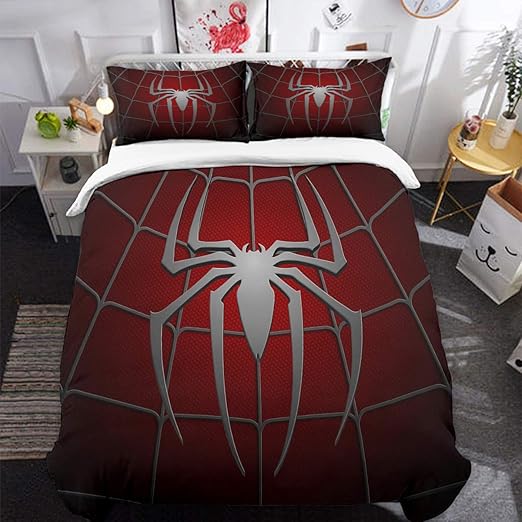 Amazon Com 3d Printed Spider Queen Bedding Set For Children Teens Spider Web Pattern Duvet Cover Set With 2 Pillowcases Dark Red Comforter Cover With Zipper Closure 90 X 90 Not Comforter Kitchen