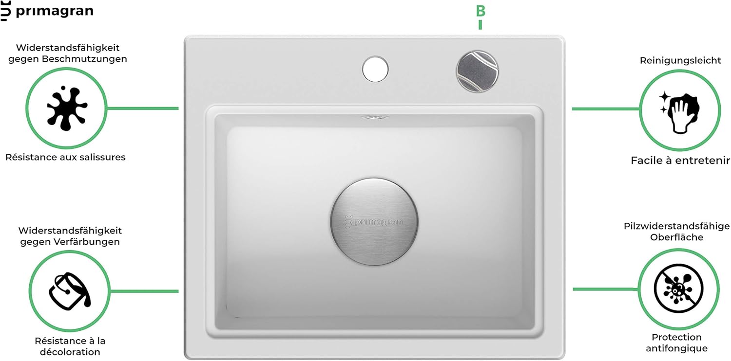 Granitspüle mit Siphon Oslo Einbauspüle Spülbecken Schwarz Küchenspüle