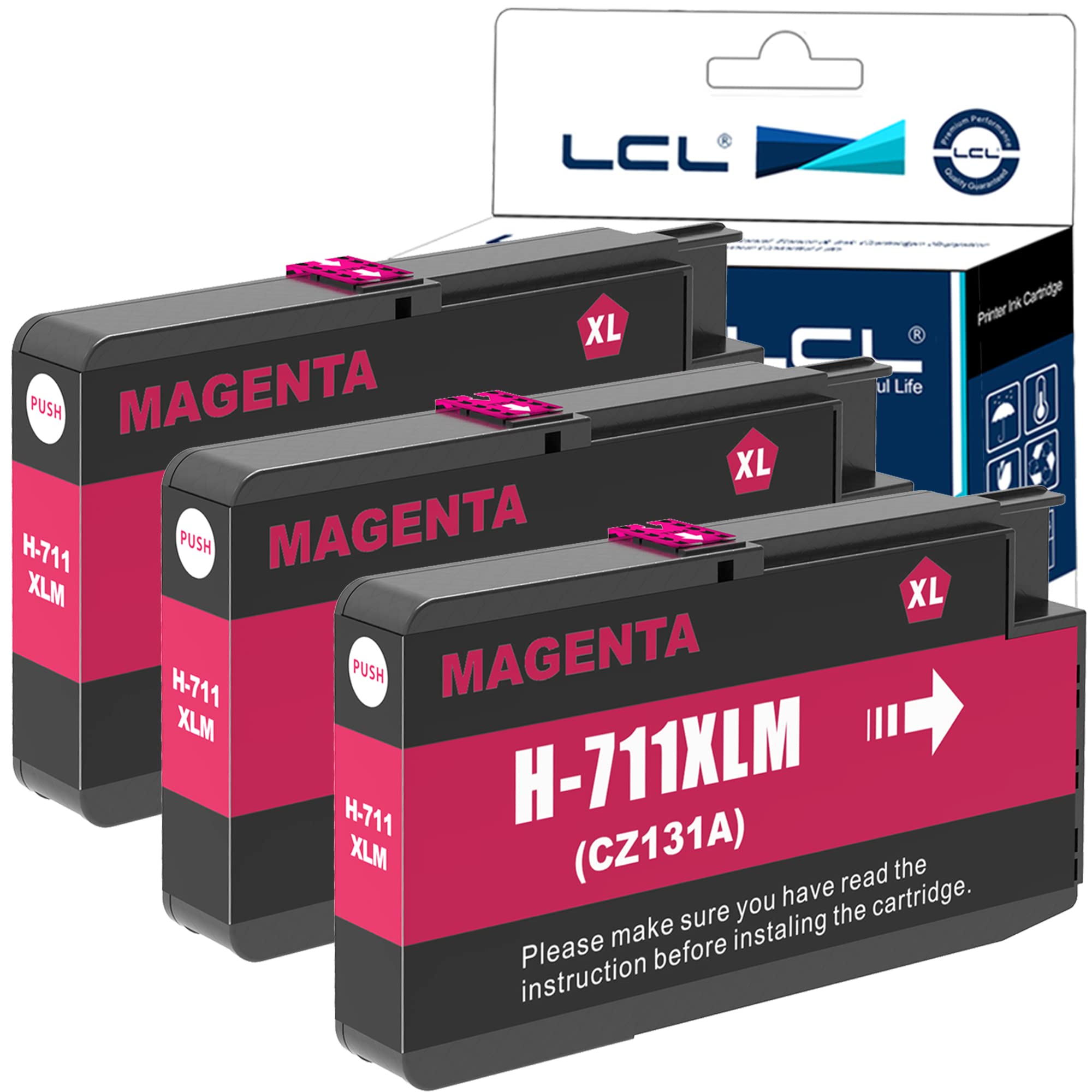 LCL 711XL Ink Cartridge Replacement for HP 711 XL 711XL CZ131A for HP Designjet T120 24 T120 610 T520 24 T520 36 T520 610 T520 914 T125 24 T530 T130 T525 (3Magenta)