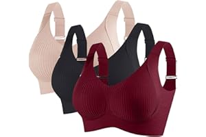 YRAETENM Bras for Women 3 PC Full Coverage Sports Bras No Underwire Seamless Comfortable Bralettes Push up Wireless Underwear