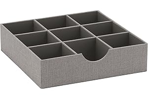 Household Essentials Grey 728-1 Deep 9 Section Drawer Organizer Box for Storage 12 in x 3.13