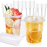 mwellewm 30 Pcs Drink Buckets with Lids and Straws 34 oz Disposable Clear Rum Plastic Coffee Lemonade Drinking Cocktail Bucket Cups with Lid for Pool Picnic Party