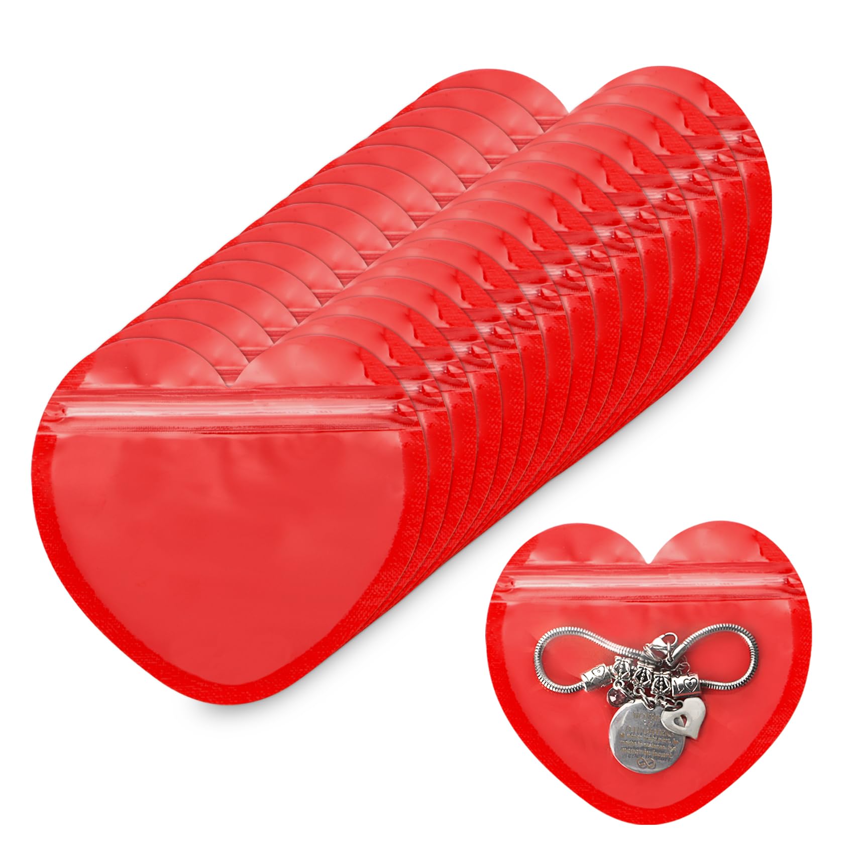 Photo 1 of 100 Pcs Heart-Shaped Jewelry Bags Small Jewelry Bags Red Resealable Ziplock Bags Clear Plastic Jewelry Organizer Cute Packaging Supplies for Small Business Earring Sample Wedding Valentine's Day