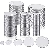 Blulu 100 Pcs Mix Size Metal Stamping Blanks Round Stainless Steel Blank Tags with Hole Metal Dog Tags Polished Coins for Engraving with Key Rings for Bracelet(Silver)