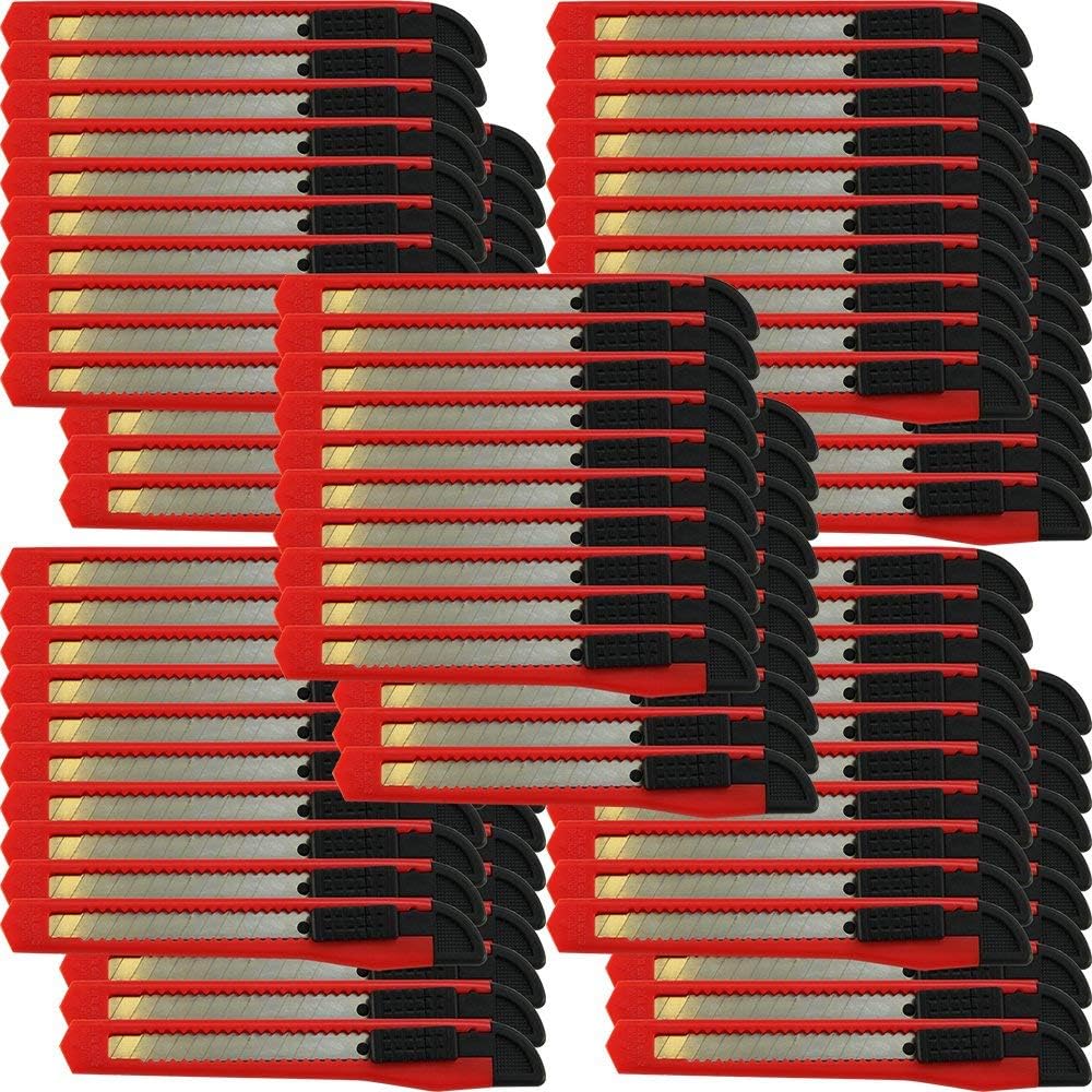100 Bulk Small Red Utility Knife Box Cutters Snap Off Blade 9MM Blade