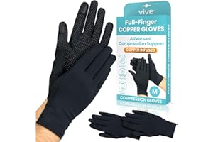Vive Copper Arthritis Gloves - Full Hand Compression Touchscreen Finger - For Carpal Tunnel, Rheumatoid, Joint Pain, Inflammation - Flexible Wrist and Thumb Pressure Relief for Typing - For Men, Women