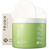 FRUDIA Pore Peeling Pad – 70 Pads, 5.7 fl oz | Vegan Exfoliating Toner Pads with 89% Green Grape Extract, Tannin Complex & Anti‑Sebum P | Gentle, pH‑Balanced Deep Pore Care for Sensitive Oily Skin