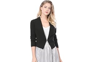 Allegra K Women's Work Office Blazer Collarless Business Casual Suit Jacket Cropped Blazer